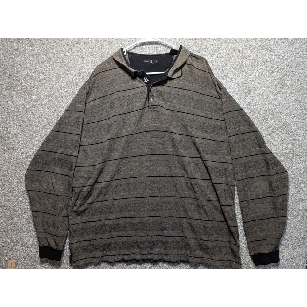 HAGGAR Men's Long Sleeve 100% Cotto Polo Dress Shirt 2XL‎ Striped Tee